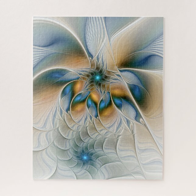 Puzzle Alarmante, Abstracta Fantasía Fractal Art Con Azul (Vertical)