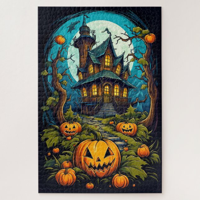 Puzzle Alarmante y feliz Halloween atormentada casa despu (Vertical)