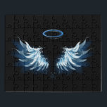 Puzzle Alas del Ángel Azul brillante sobre fondo negro<br><div class="desc">Alas de ángel azul claro,  artístico sobre fondo negro. Ángel alas.</div>