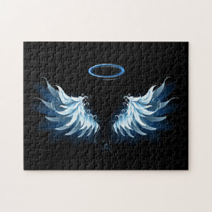Puzzle Alas del Ángel Azul brillante sobre fondo negro