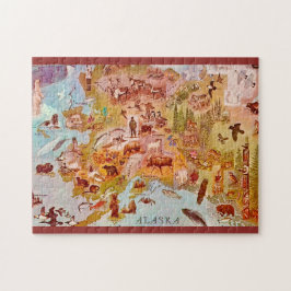 Puzzle Alaska Illustrated Postcard 11x14