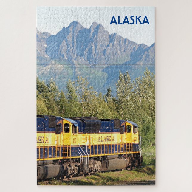 Puzzle Alaska: Locomotora ferroviaria y montañas (Vertical)
