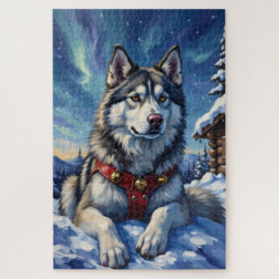 Puzzle Alaskan Malamute Polo Norte Invierno Navidad