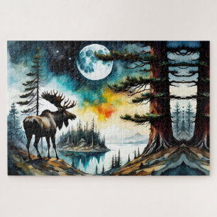 Puzzle Alaskan Moose de pie en la montaña Ridge
