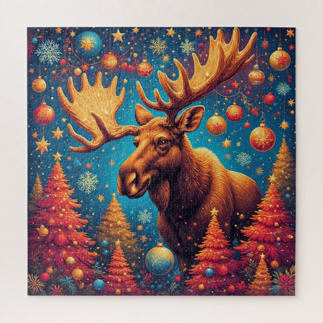 Puzzle Alce Festivo Decorado Con Adornos De Navidad (Vertical)