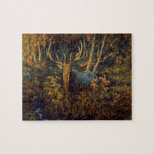 Puzzle Alce toro en bosque otoñal