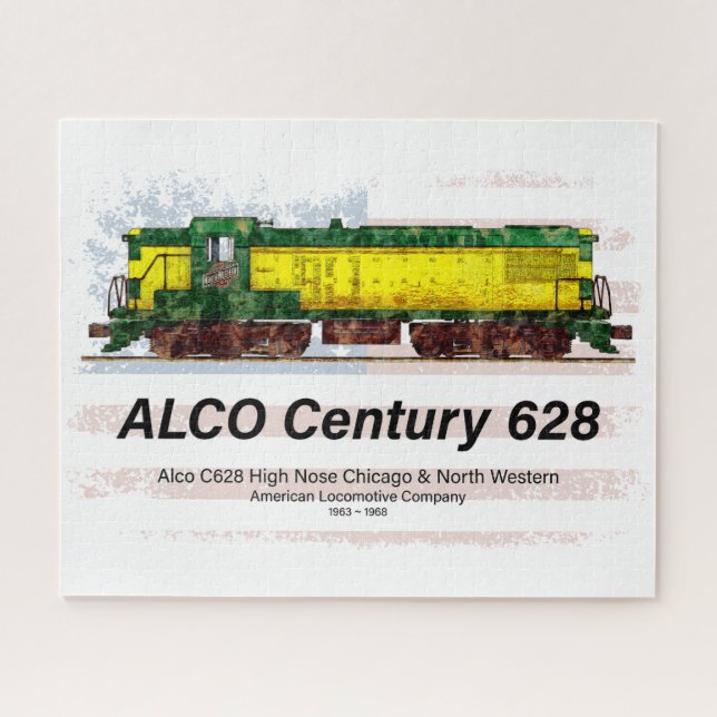 Puzzle Alco C-628 Locomotora Diesel y bandera estadounide (Horizontal)