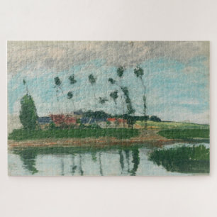 Puzzle Aldea al borde de un estanque (1869) por Pissarro