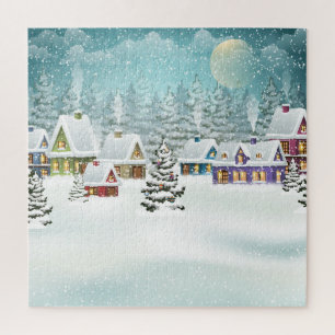 Puzzle Aldea de invierno: paisaje nevado
