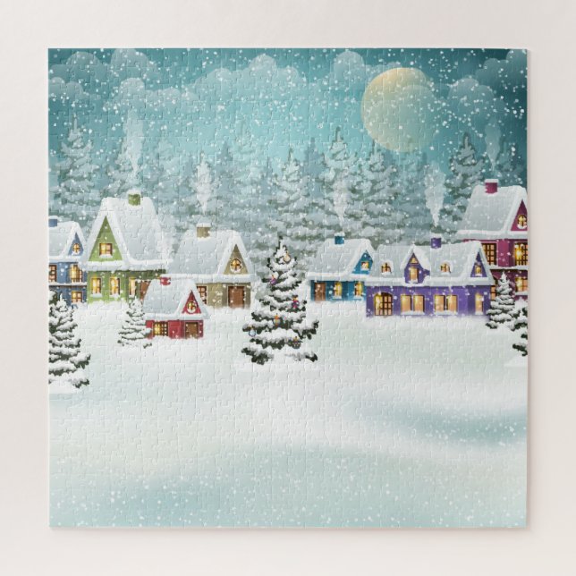 Puzzle Aldea de invierno: paisaje nevado (Vertical)