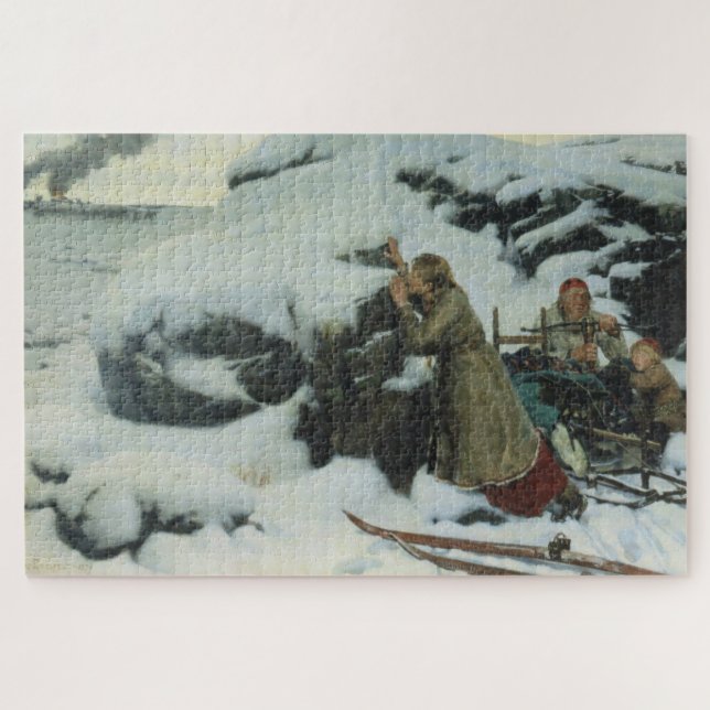 Puzzle Aldea quemada en invierno (por Albert Edelfelt) (Horizontal)