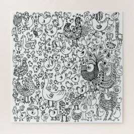 Puzzle Alegre patrón caprichoso de pájaros en blanco y ne