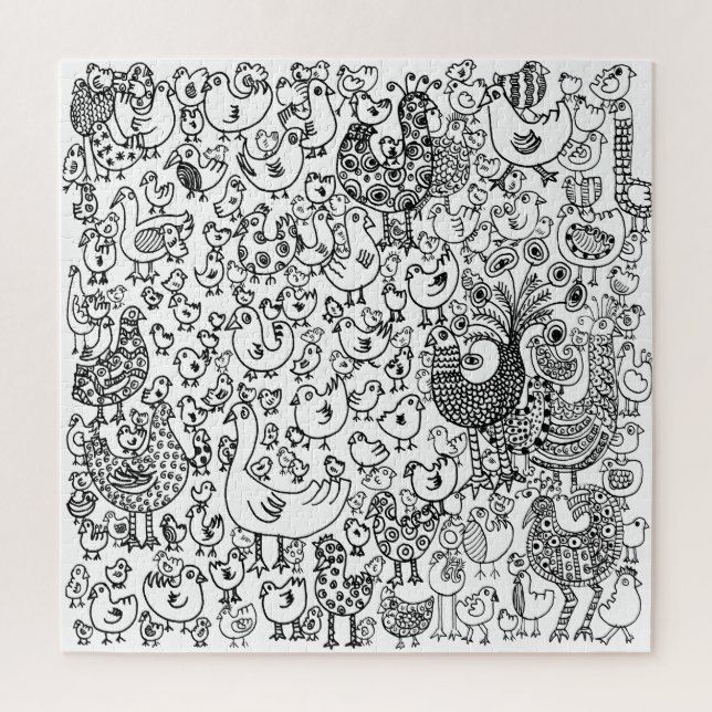 Puzzle Alegre patrón caprichoso de pájaros en blanco y ne (Vertical)
