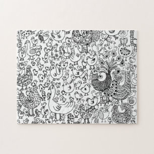 Puzzle Alegre patrón decorativo de pájaros en blanco y ne