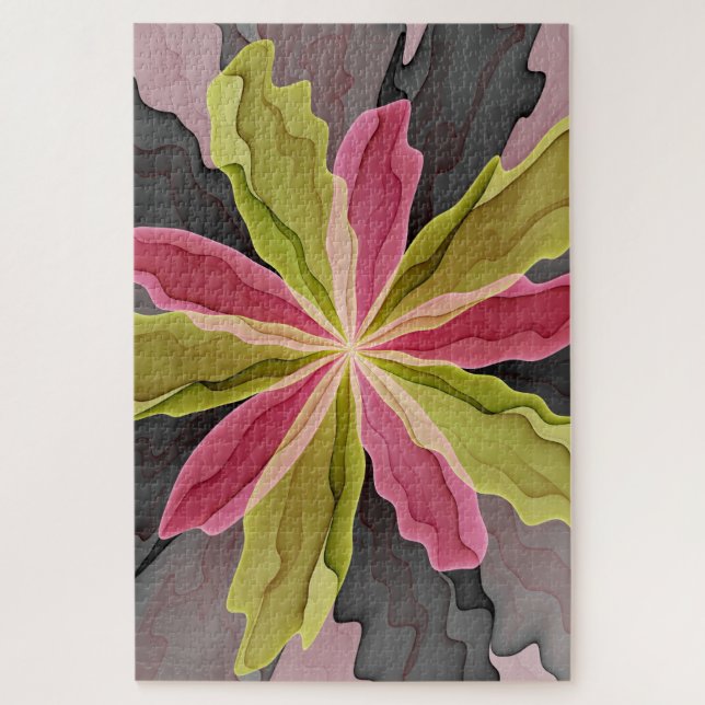 Puzzle Alegría, antracita verde rosada Fantasía Flower Fr (Vertical)