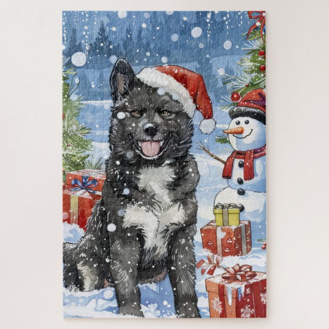 Puzzle Alegría de los Navidades de invierno de Akita Dog  (Vertical)