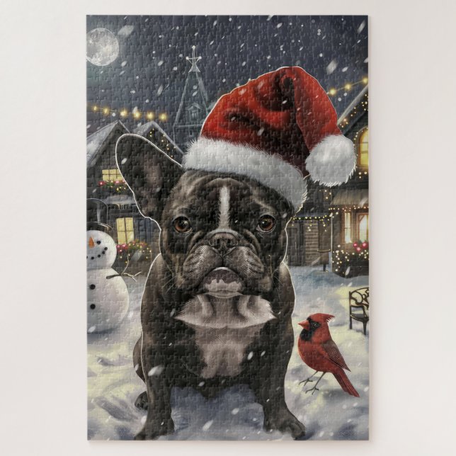 Puzzle Alegría de los Navidades de invierno de Bulldog fr (Vertical)
