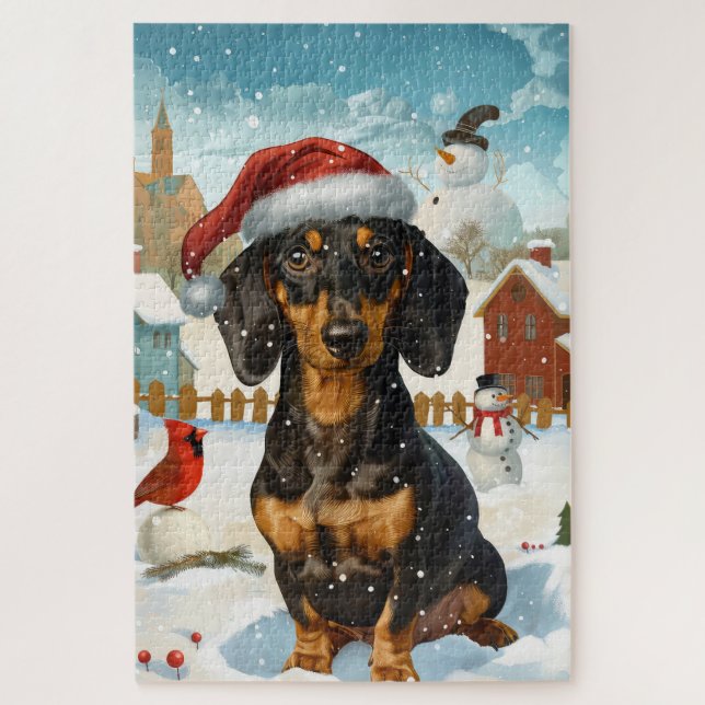 Puzzle Alegría de los Navidades de Invierno de Dachshund (Vertical)