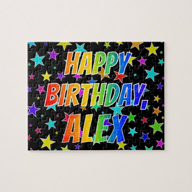 Puzzle "ALEX" Nombre, Diversión "FELIZ CUMPLEAÑOS" (Horizontal)