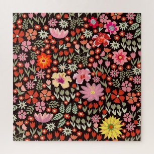 Puzzle Alfombra Floreciente: Vintage floral sin foco.