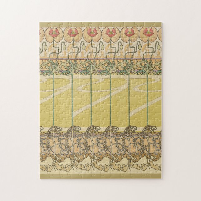 Puzzle Alfonse Mucha Poppies Art Nouveau Floral Wallpaper (Vertical)