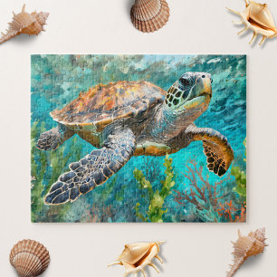 Puzzle Algas marinas de tortuga marina y pintura de coral