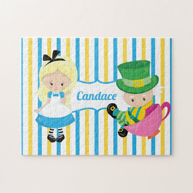 Puzzle Alice in Wonderland Cute Kids Monogram Blue Yellow (Horizontal)