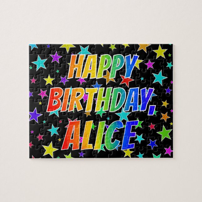 Puzzle "ALICE" Nombre, Diversión "FELIZ CUMPLEAÑOS" (Horizontal)