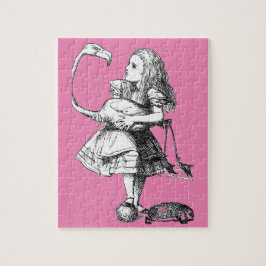 Puzzle Alice y el flamenco (fondo rosa)