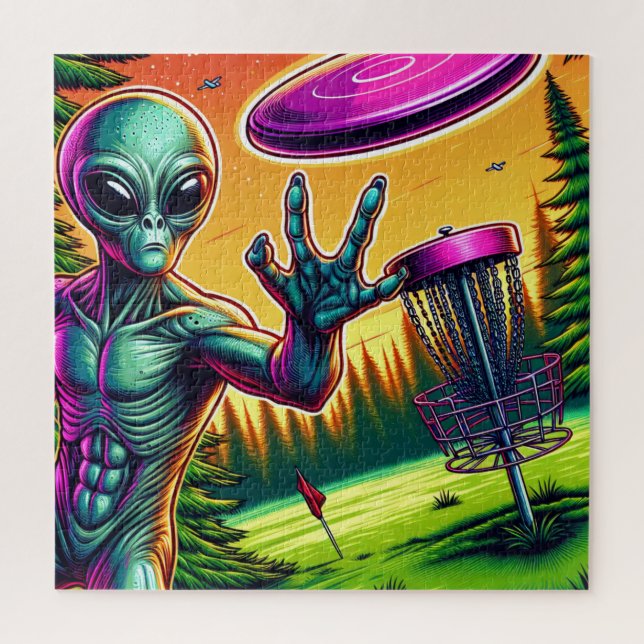 Puzzle Alien Disk Golf Pin Basket (Vertical)