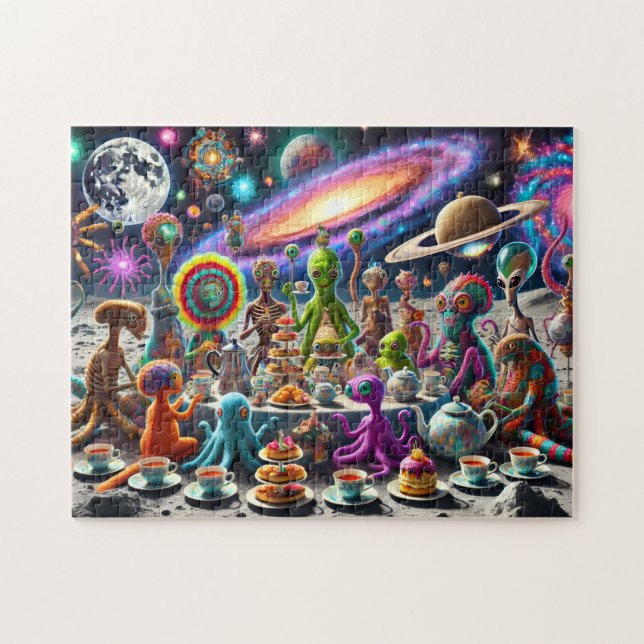 Puzzle Alien Tea Fiesta Whimsical Extraterrestre Cosmic (Horizontal)