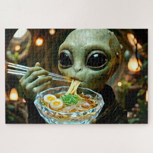 Puzzle Alienígena divertido comendo fideos Ramen monogram