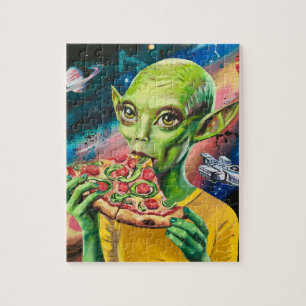 Puzzle Alienígena gracioso en Pizza espacial comiendo