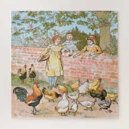 Puzzle Alimentando la impresión de cosecha de gallinas