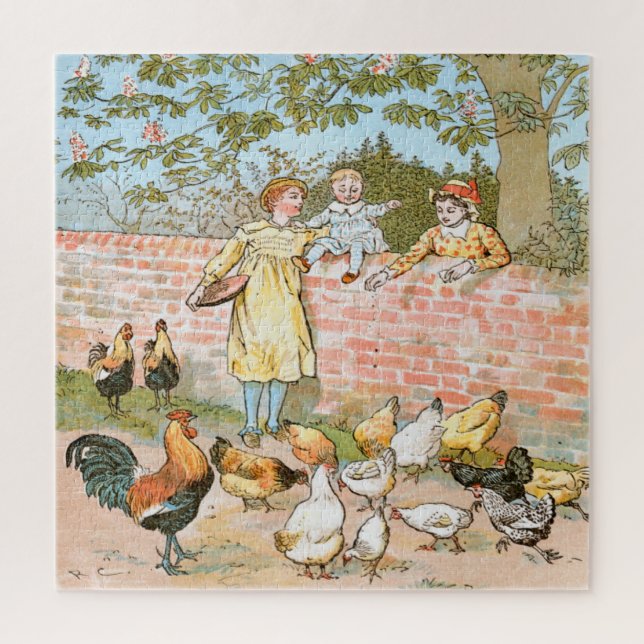 Puzzle Alimentando la impresión de cosecha de gallinas (Vertical)