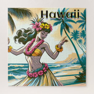 Puzzle Aloha   Bailarina hawaiana hula en la playa
