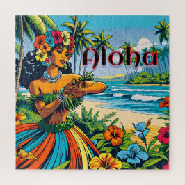 Puzzle Aloha | Bailarina hawaiana hula en la playa