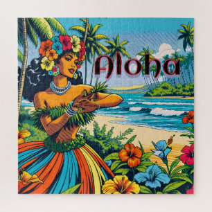 Puzzle Aloha   Bailarina hawaiana hula en la playa