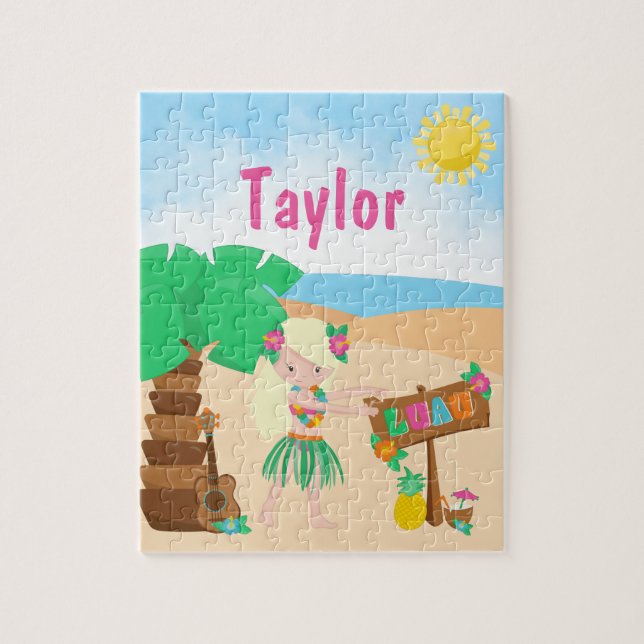 Puzzle Aloha Luau Beach Blonde Chica de pelo Jigsaw Puzzl (Vertical)