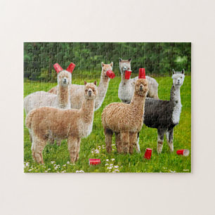 Puzzle Alpacas con tazas rojas