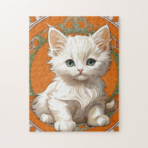 Puzzle Alphonse Mucha Art Nouveau Gatito Blanco