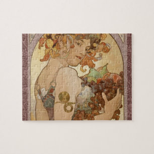 Puzzle Alphonse Mucha Frutas Art Nouveau Vintage Doncella