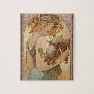 Puzzle Alphonse Mucha Frutas Art Nouveau Vintage Doncella