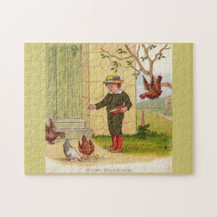 Puzzle alrededor de 1900 Alimentando a las gallinas