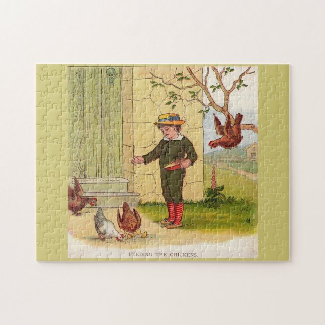 Puzzle alrededor de 1900 Alimentando a las gallinas (Horizontal)