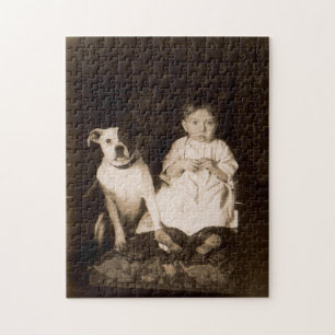 Puzzle alrededor de 1910 pitbull y baby RPPC