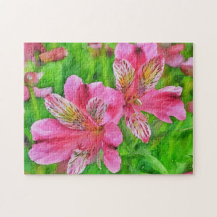 Puzzle Alstroemeria rosa Lily Flores Watercolor Style