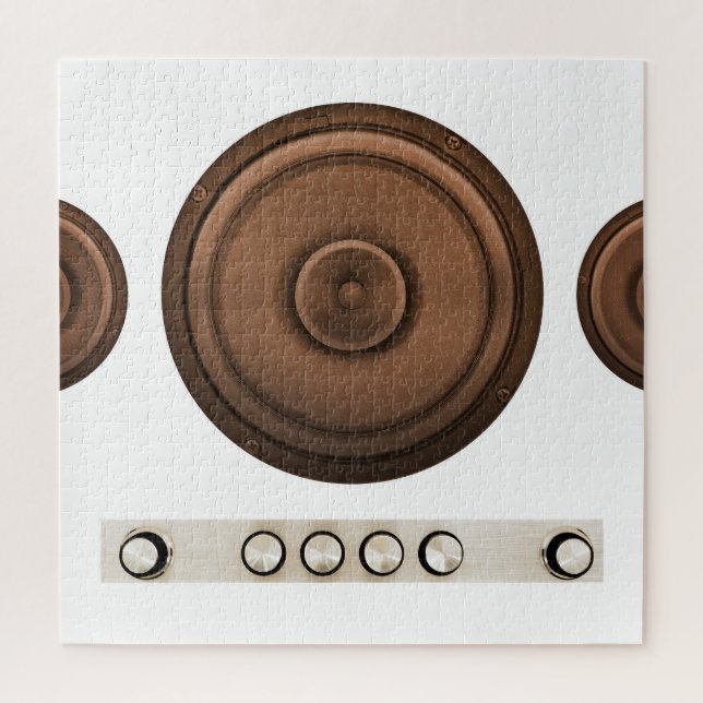 Puzzle Altavoces retro: marrón, blanco aislado. (Vertical)