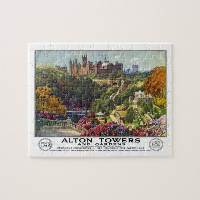 Puzzle Alton Towers and Gardens Vintage Travel Poster (Horizontal)
