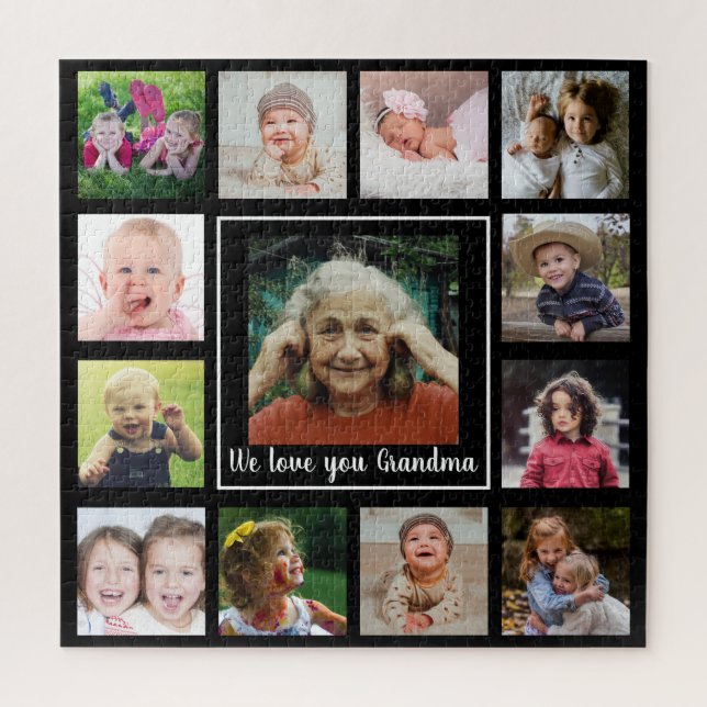 Puzzle Ama a tu abuela 12 Collage de fotos familiar negro (Vertical)
